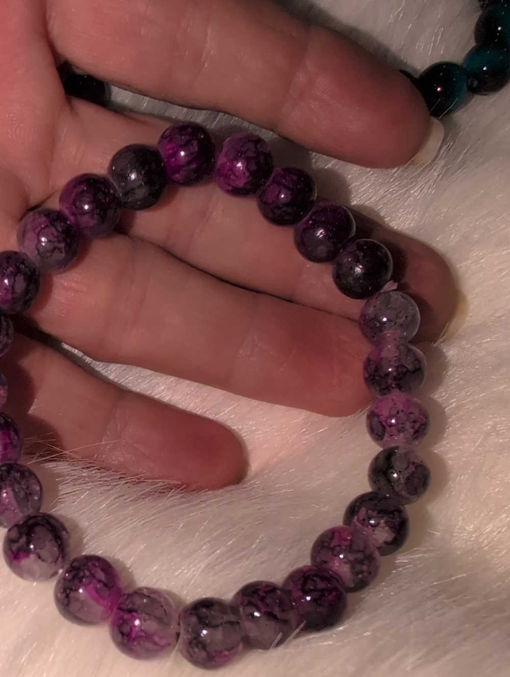 Purple Beaded Marbled Stretch Bracelet